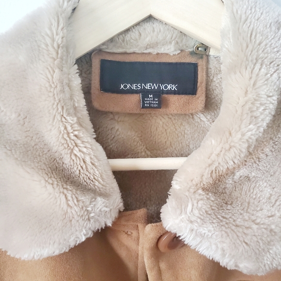 Camel Faux Suede Coat M - Picture 2 of 8